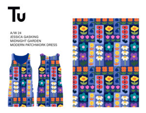 Midnight garden - modern patchwork dress